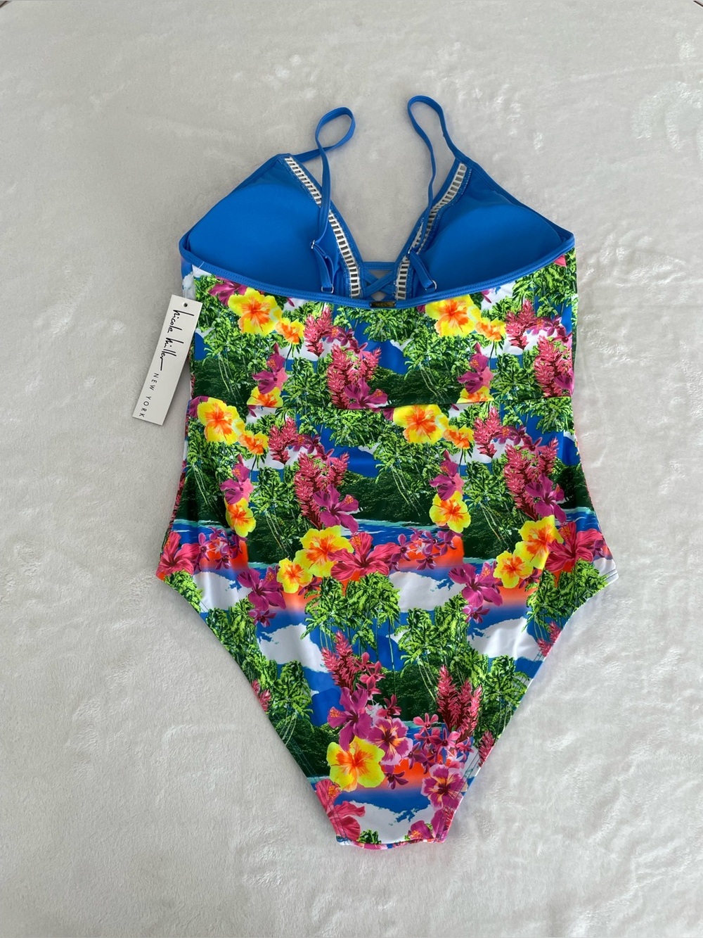 Nicole Miller New York Sz 12 Plunging Neckline One-Piece Swimsuit Hawaiian NWT - Picture 11 of 17